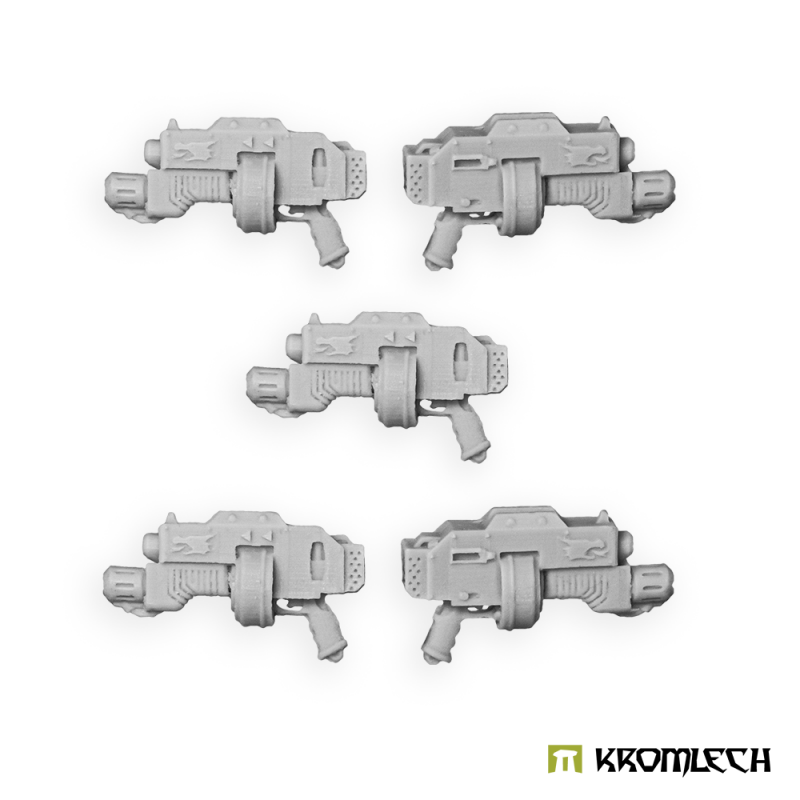 Five Kromlech Legionary Thunder Guns with under-barrel flamethrower in pale resin