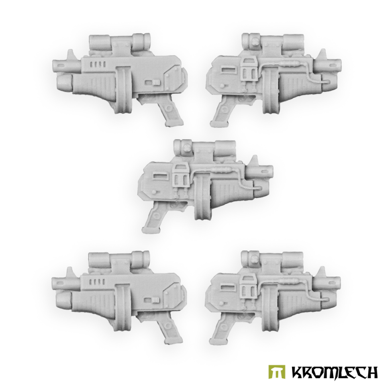 Five Kromlech Legionary Thunder Guns with under-barrel gravity distorter in pale resin
