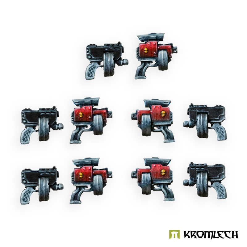 The ten Thunder Pistols painted in red and black