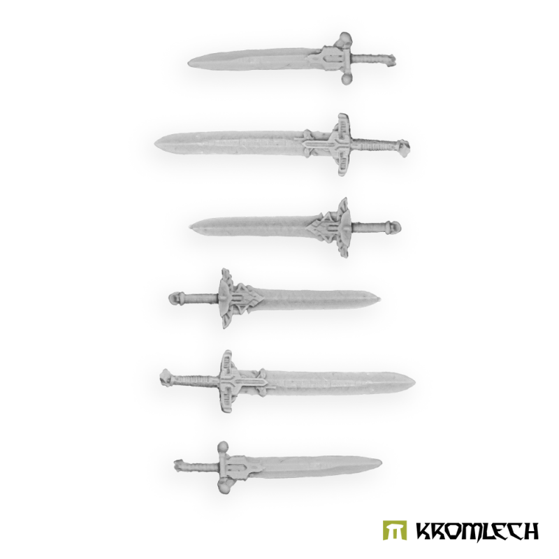 The six swords in pale resin, two of each of three patterns