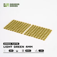 Sheet of 144 Light Green 4mm - Small Tufts, showcasing various shapes and sizes of vibrant, light green grass tufts ready for spring-themed applications
