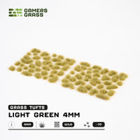 Sheet of 70 Light Green 4mm - Wild Tufts, showcasing various shapes and sizes of vibrant, light green grass tufts ready for spring-themed applications
