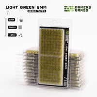 Gamers Grass Light Green 6mm - Small Tufts packaging, displaying product details and fresh, spring-like grass imagery
