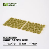 Sheet of approximately 70 Light Green 6mm Wild Tufts, showcasing various shapes and sizes of vibrant, young grass tufts
