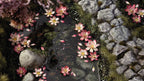 Gamers Grass Lotus Flower blooms placed on scenic pond diorama with resin water effect rocks and moss