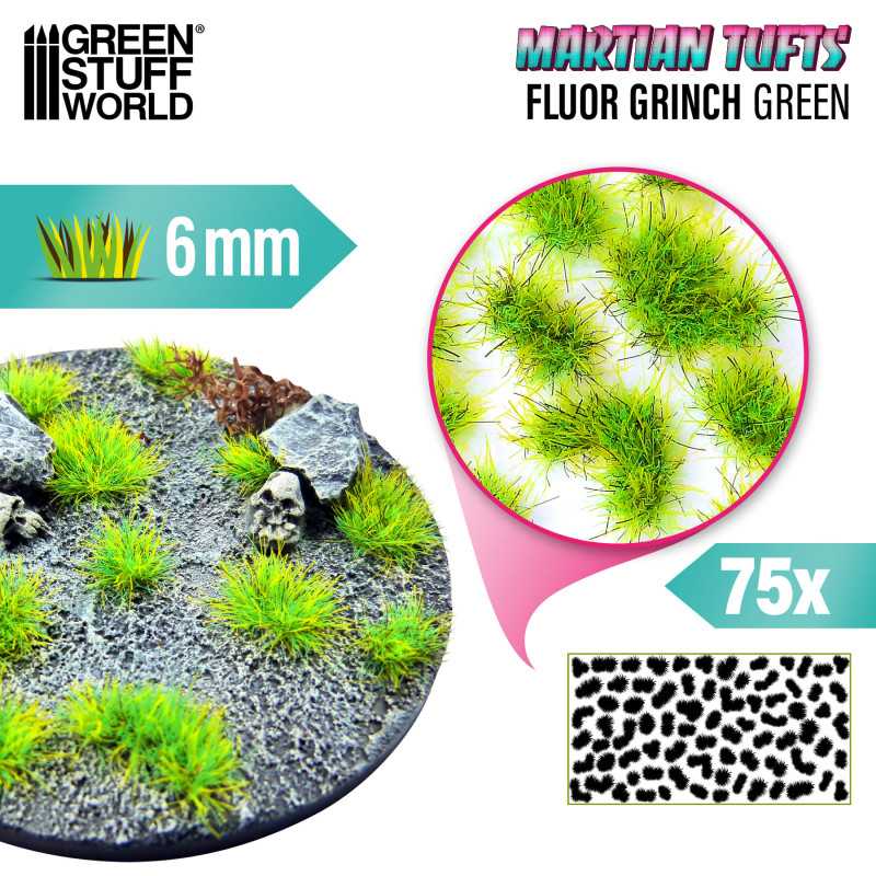 Green Stuff World Martian Fluor Tufts 6 mm – Neon Alien Grass Range (Choose Colour) – 75 Self-Adhesive Tufts
