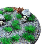 Fluor Wildfire Green Martian Fluor Tufts planted on a grey textured base with a skull and rocks