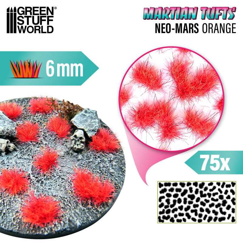 Green Stuff World Martian Fluor Tufts 6 mm – Neon Alien Grass Range (Choose Colour) – 75 Self-Adhesive Tufts