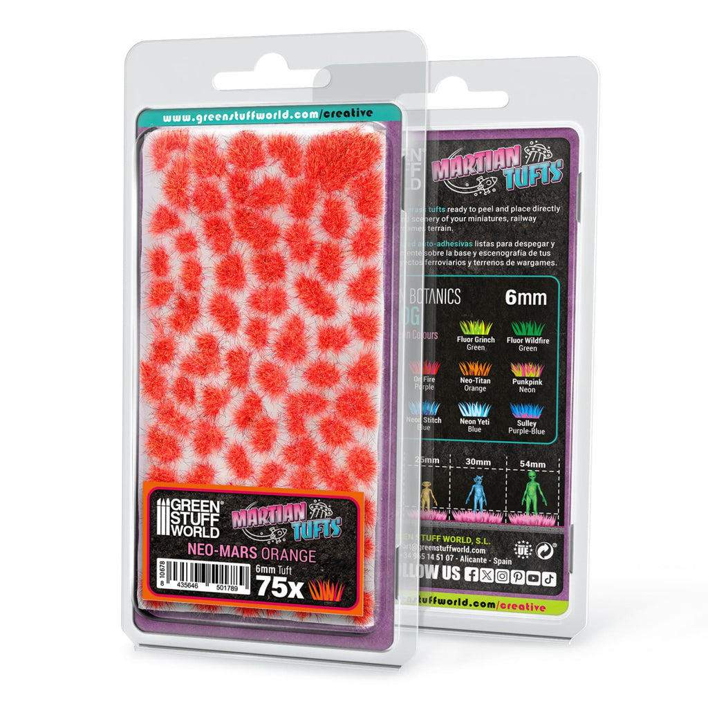 Neo-Mars Orange Martian Tufts blister pack: 75 tufts, 6 mm, on a white backing sheet