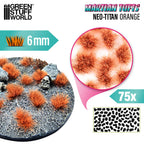Card: Neo-Titan Orange Martian Tufts, 6 mm fibres, 75 per sheet, close-up of a tuft on a base