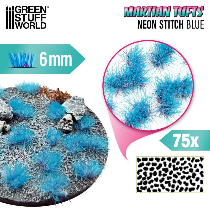 Green Stuff World Martian Fluor Tufts 6 mm – Neon Alien Grass Range (Choose Colour) – 75 Self-Adhesive Tufts