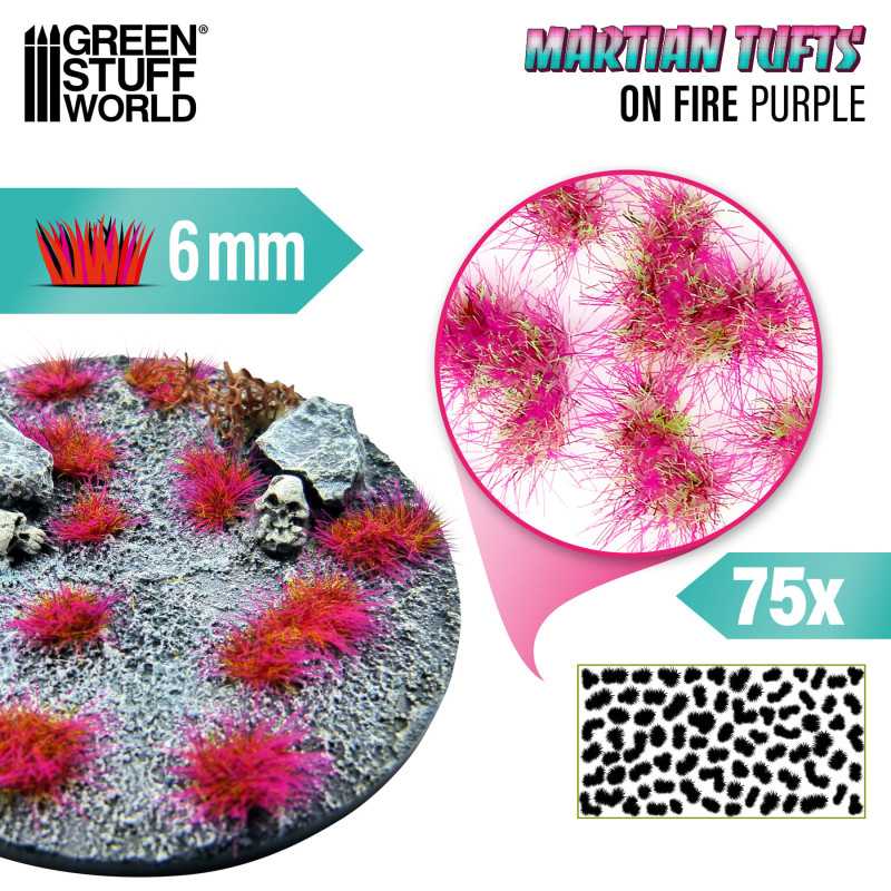 Green Stuff World Martian Fluor Tufts 6 mm – Neon Alien Grass Range (Choose Colour) – 75 Self-Adhesive Tufts