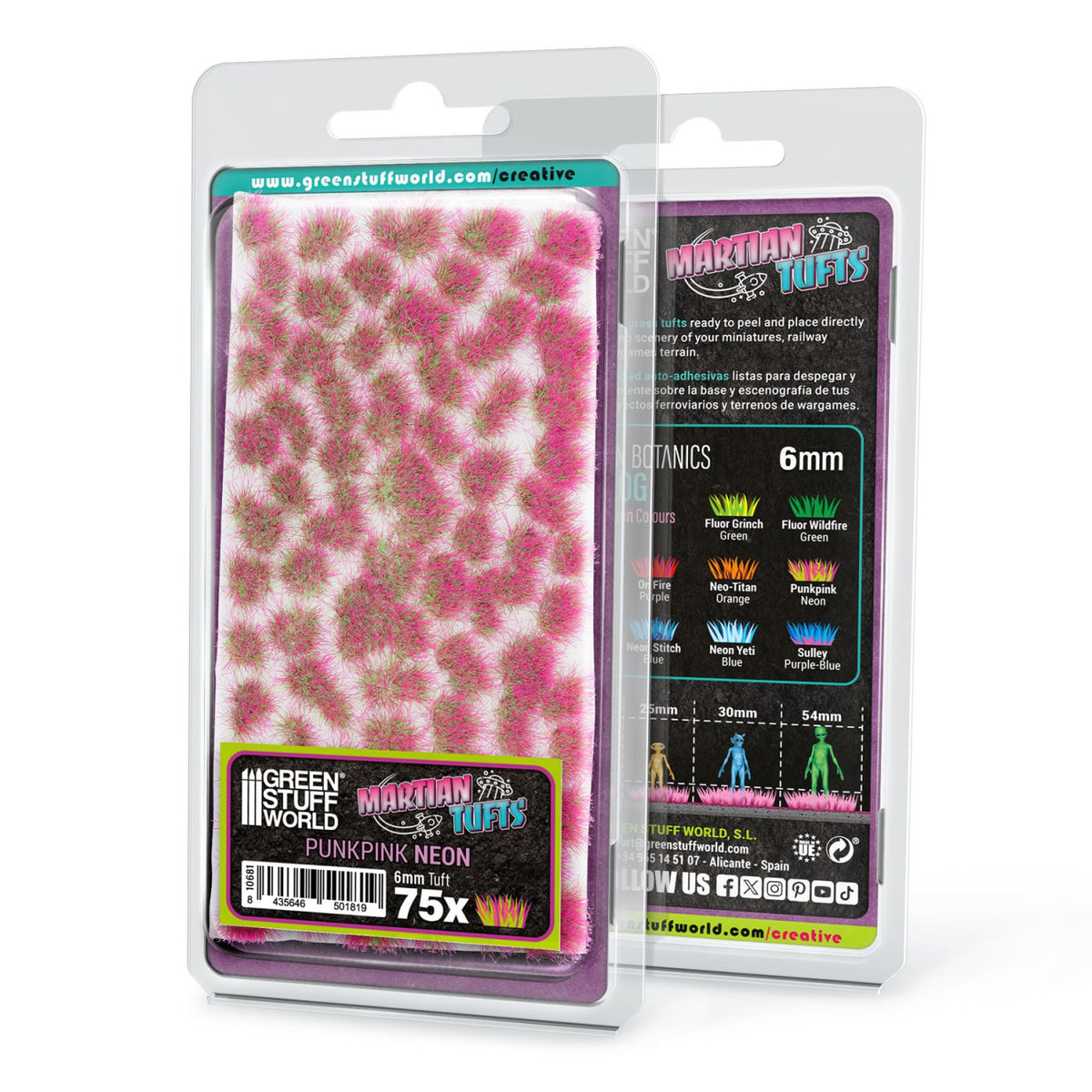 PunkPink Neon Martian Tufts blister pack: 75 tufts, 6 mm, on a white backing sheet