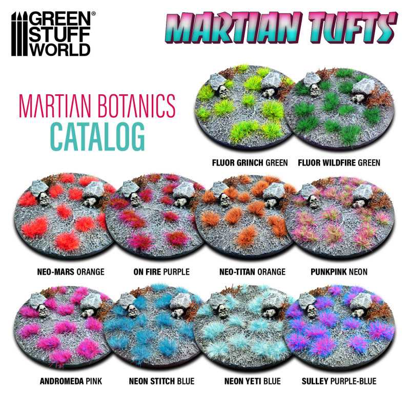 Green Stuff World Martian Fluor Tufts 6 mm – Neon Alien Grass Range (Choose Colour) – 75 Self-Adhesive Tufts