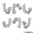 Six Kromlech Mechanical Blade Arms in pale resin, two of each of three spiked blade patterns