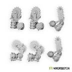 Six Kromlech Mechanical Saw Arms in pale resin: four buzzsaw arms and two chainsaw arms
