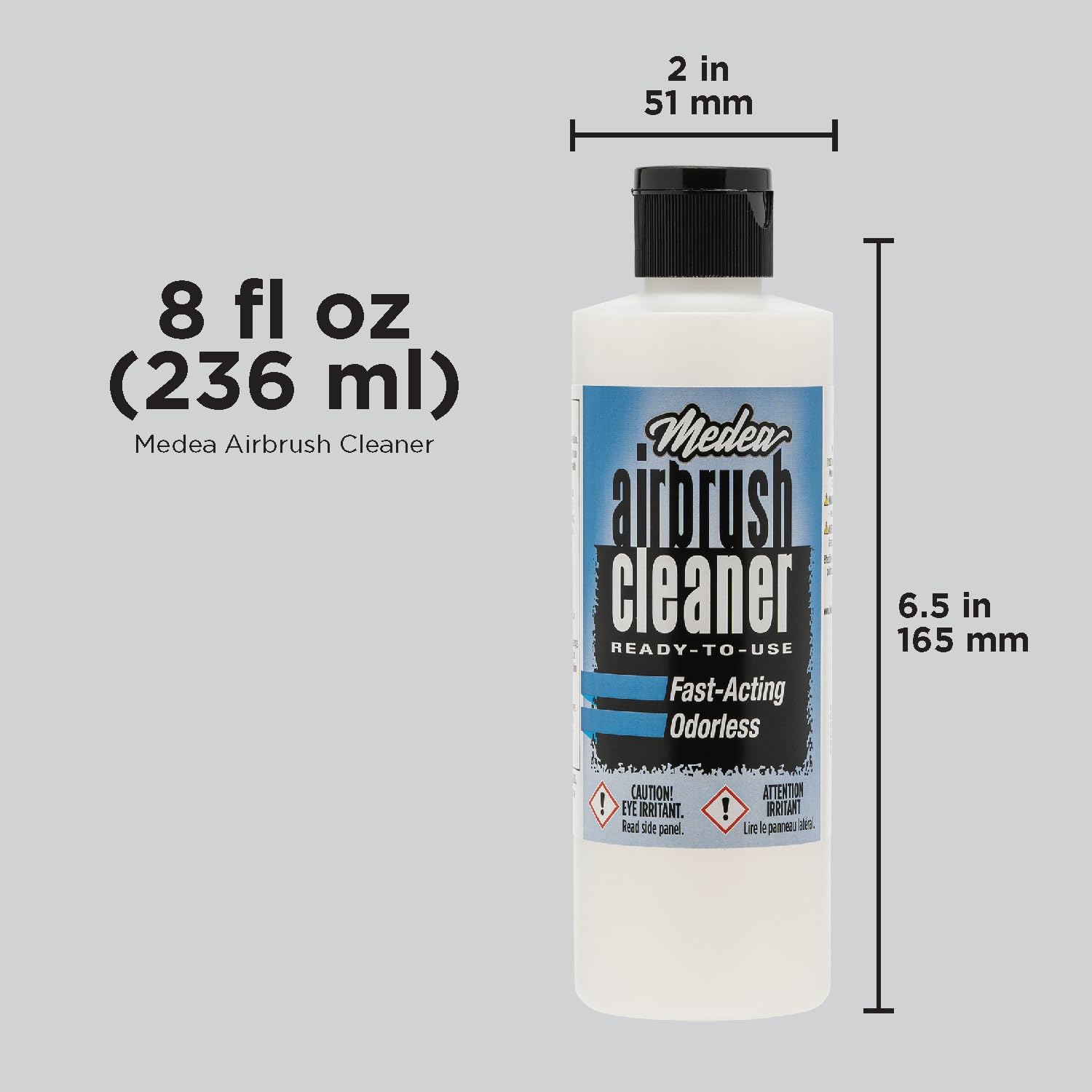 Medea Iwata Airbrush Cleaner 8oz front bottle view with size dimensions