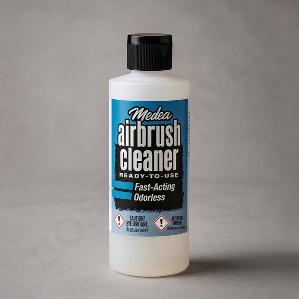 Professional product photo of Medea Iwata Airbrush Cleaner 8oz bottle standing upright