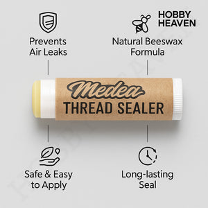 Medea Thread Sealer infographic showing benefits – prevents leaks, safe, long-lasting beeswax formula
