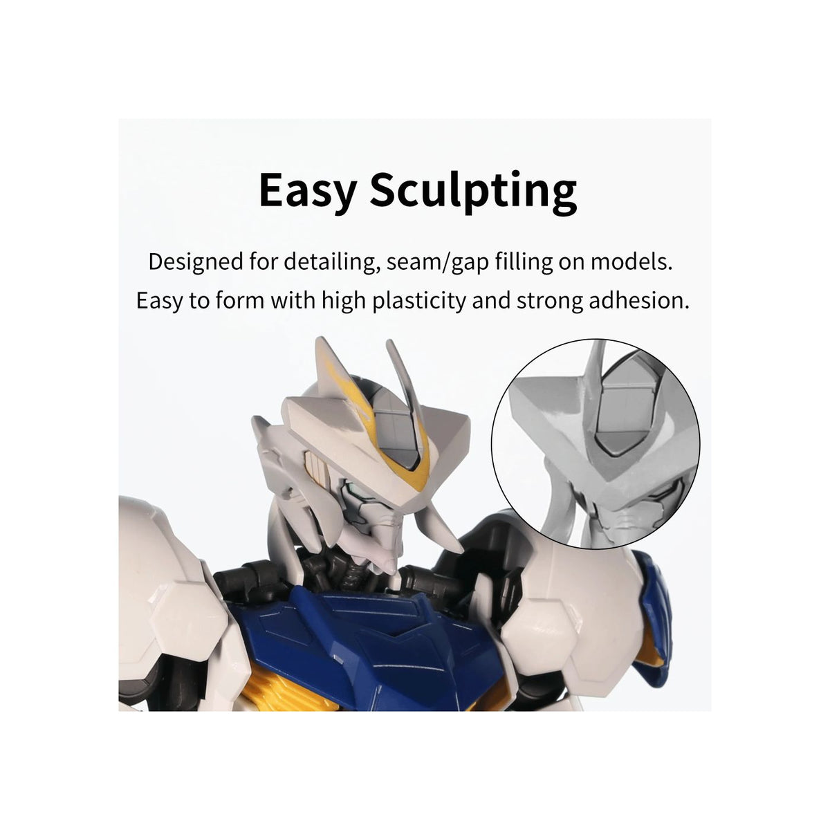 DSPIAE panel Easy Sculpting: robot model head with a putty-sculpted detail shown in a close-up circle