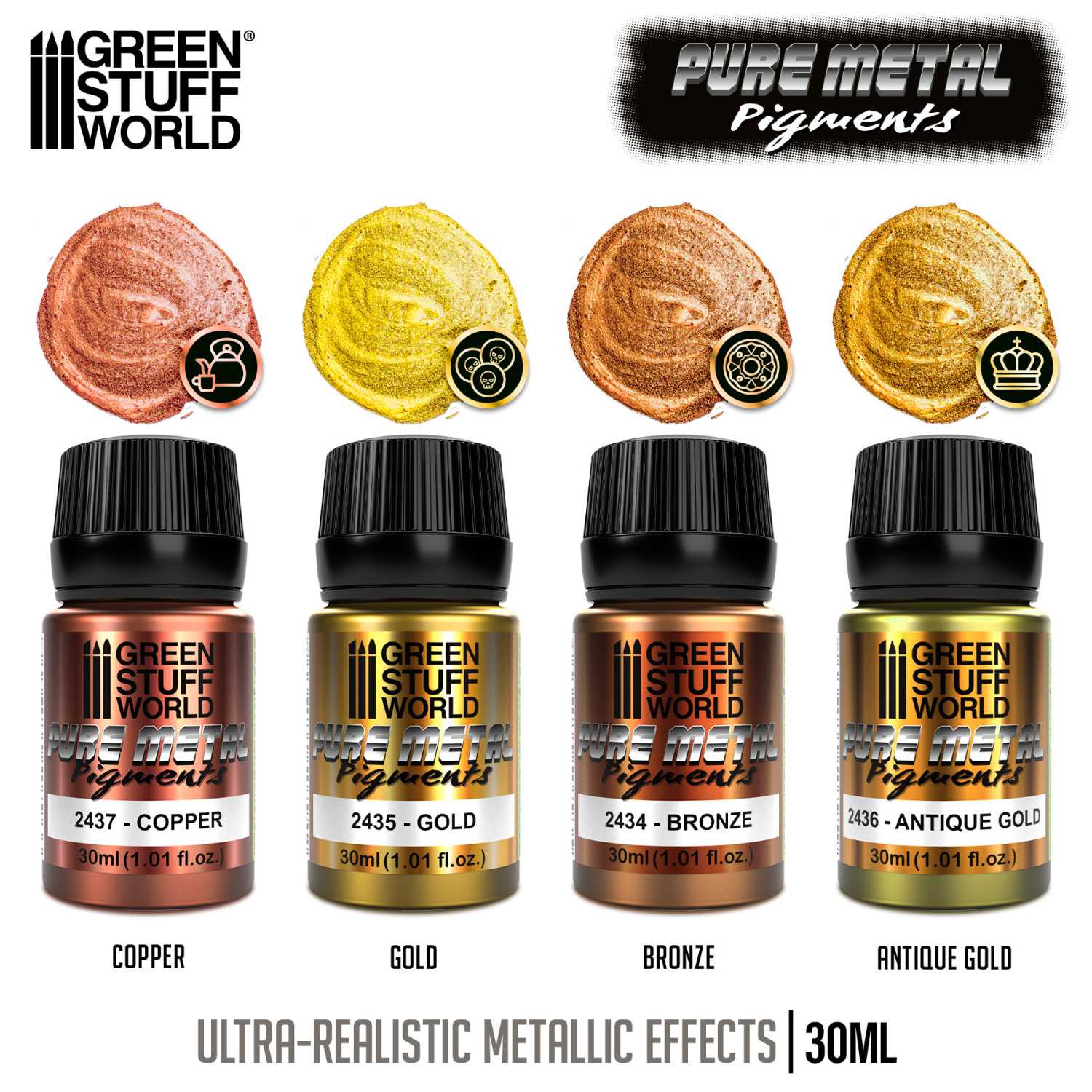 Green Stuff World Metallic Pigments Set – 4×30ml