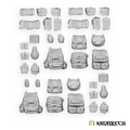 Kromlech Militia Backpacks & Pouches in grey resin: backpacks, pouches, canteens and rolled blankets
