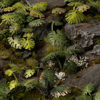 Tropical diorama featuring Laser Plants Monstera, showcasing a lush jungle scene and diverse Monstera leaf arrangements
