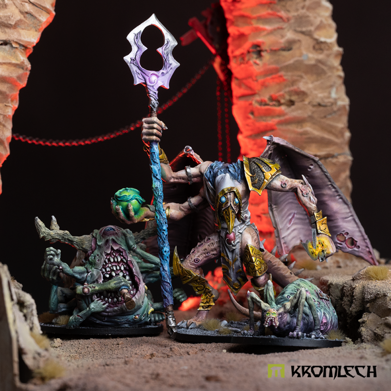 Example of use: the Araneaeman beside other painted Morbid monsters in a rocky scene