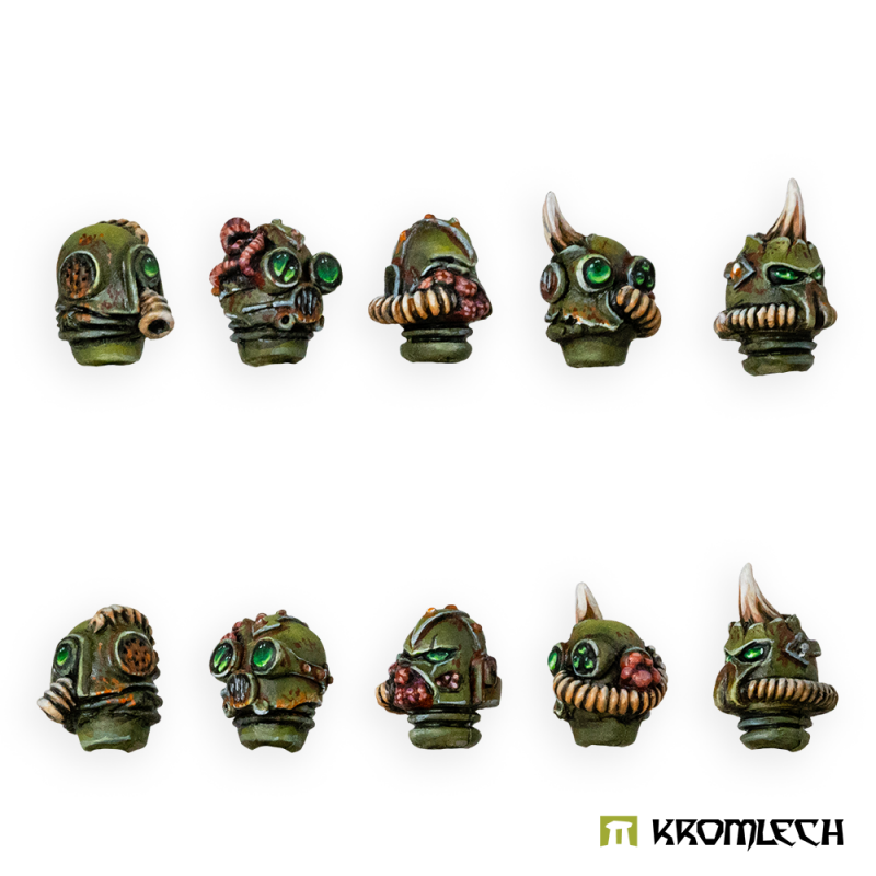 The ten painted heads turned to show their other side