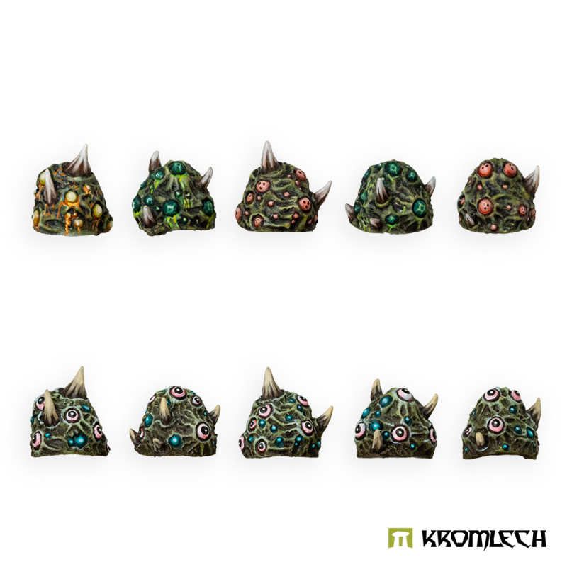 Kromlech Mutated Shoulder Pads painted: ten fleshy pads with horns, boils and staring eyes