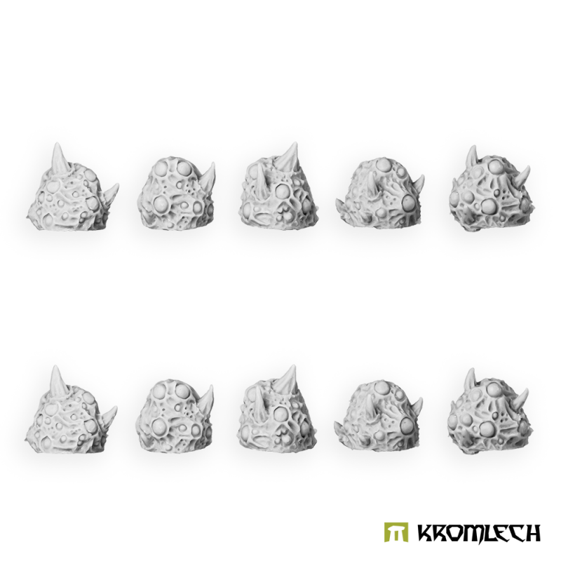 Render of the ten pads in white: five sculpts, two of each, with horns and round growths