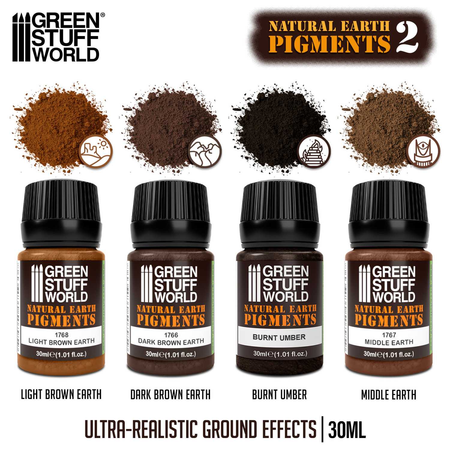 Green Stuff World Natural Earth Pigments Set No. 2 – 4×30ml