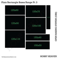 Top view of OBS rectangle bases range - Visual representation of various sizes and proportions of rectangular bases available in the Open Basing System pack
