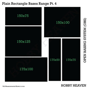 Top view of OBS rectangle bases range - Visual representation of various sizes and proportions of rectangular bases available in the Open Basing System pack