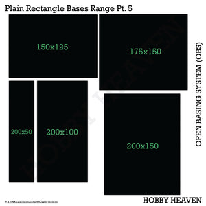 Top view of OBS rectangle bases range - Visual representation of various sizes and proportions of rectangular bases available in the Open Basing System pack