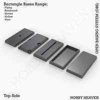 OBS rectangle bases types - Isometric view of various rectangular bases for wargaming miniatures, multiple sizes and styles
