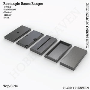 OBS rectangle bases types - Isometric view of various rectangular bases for wargaming miniatures, multiple sizes and styles