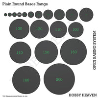 Top view of OBS round bases range - Visual representation of various diameters of circular bases available in the Open Basing System pack, illustrating the comprehensive selection of sizes
