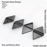 OBS triangle bases types - Isometric view of various triangular bases for wargaming miniatures, different sizes and styles displayed
