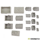 The 18 resin parts in grey: six chest boxes, six lids and six treasure fills