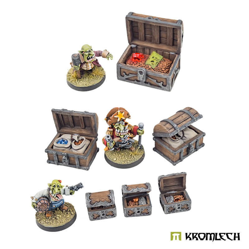 Scale shot: the painted chests beside two painted figures, which are not included