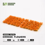 Sheet of 70 Orange Flowers - Wild tufts, displaying variety of shapes and sizes of realistic, orange petal-covered flower clusters