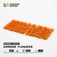 Sheet of 70 Orange Flowers - Wild tufts, displaying variety of shapes and sizes of realistic, orange petal-covered flower clusters
