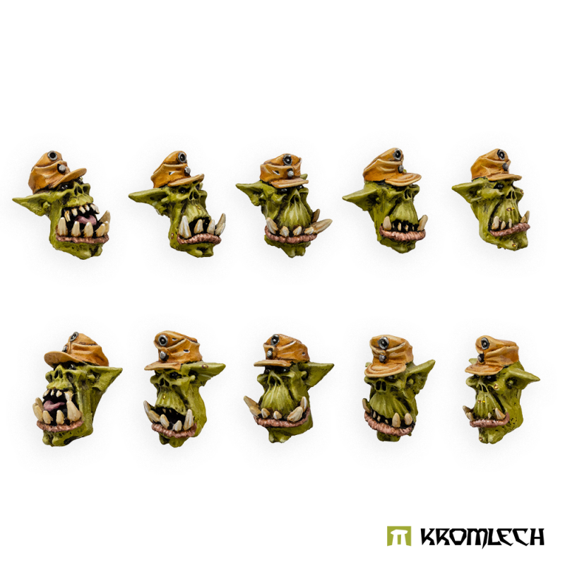 The ten painted heads turned to show them in profile