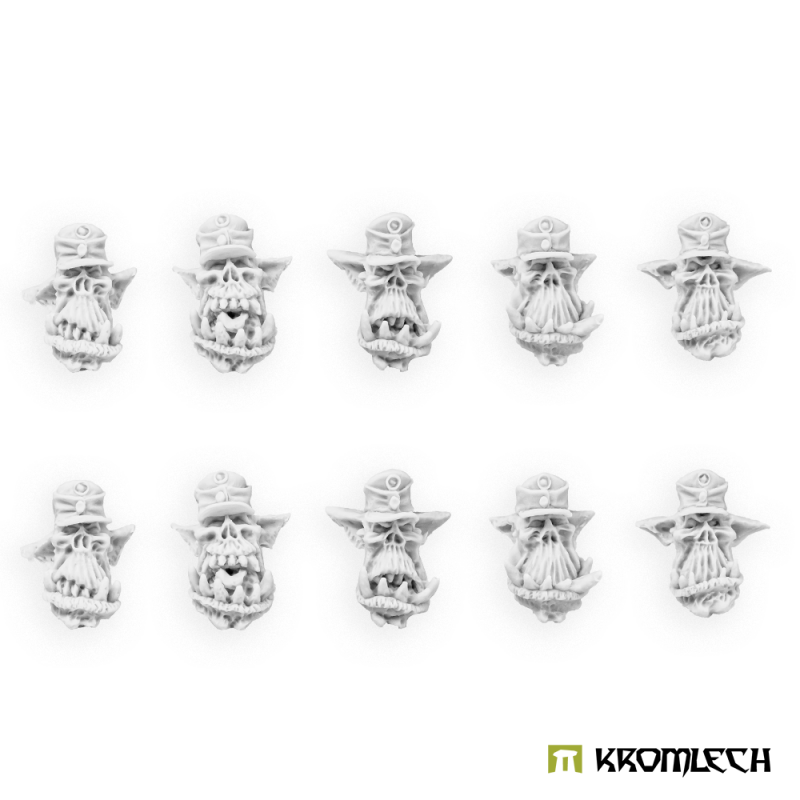 Render of the ten heads in white: five sculpts, two of each