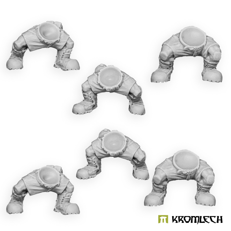 Render of six Kromlech Orc Afrika Korps Legs: shorts and laced boots, three sculpts, two of each