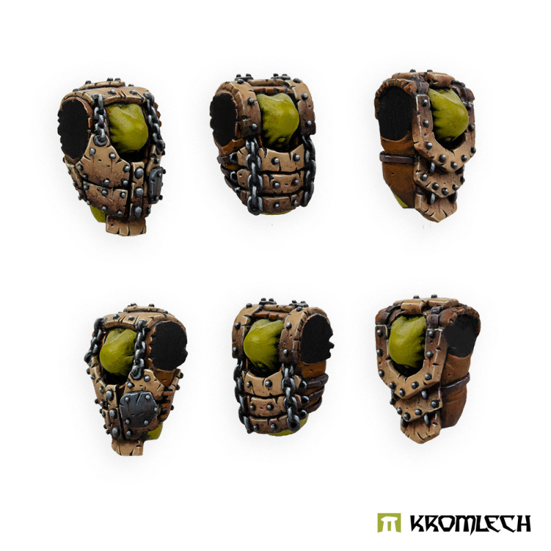 The six painted armoured torsos turned to show their sides