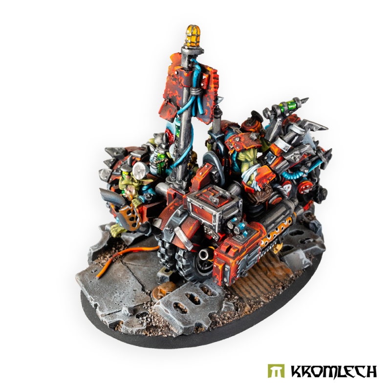 The painted model from behind, with the lamp pole and banner at the rear