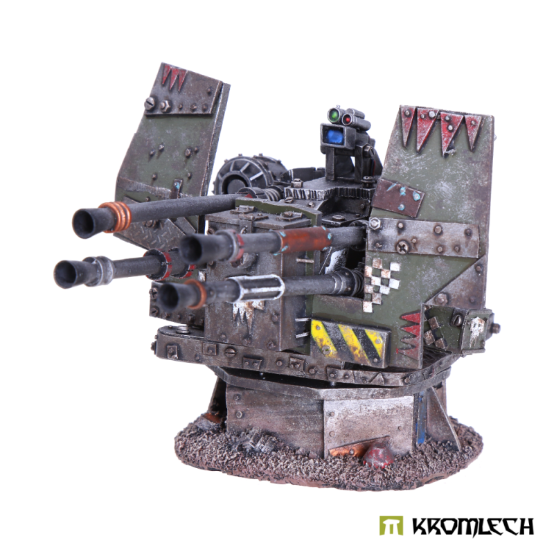 The painted Flakvierling with its barrels level and a sight box on top
