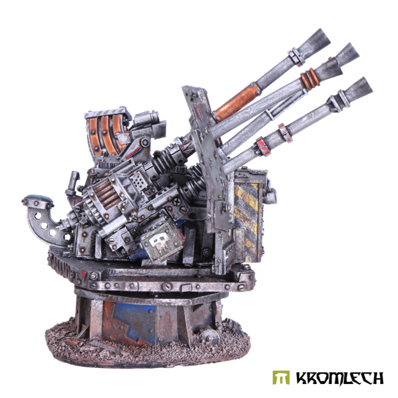 The painted Flakvierling from the side, its barrels raised